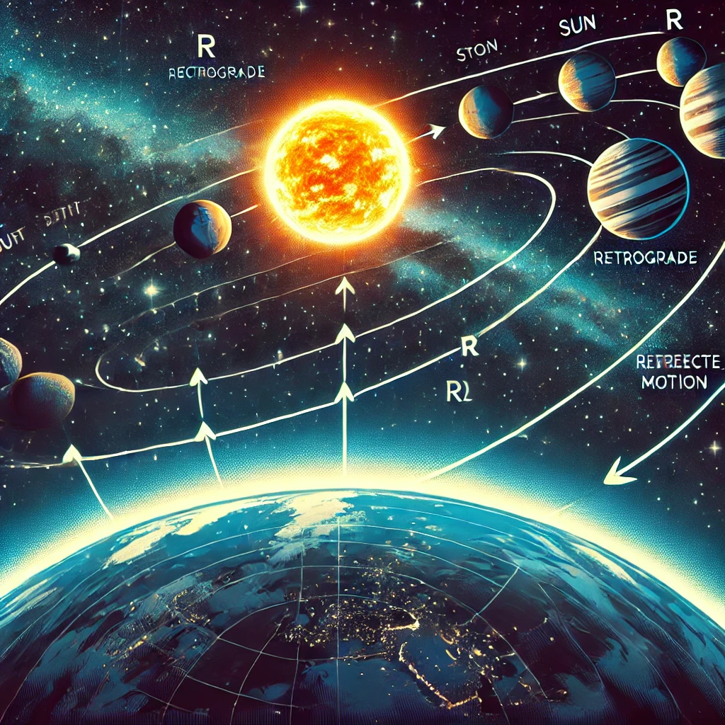 Ova slika predivno prikazuje kako optička varka može uticati na percepciju prividnog kretanja planeta. U astrologiji, planete u horoskopu igraju ključnu ulogu kao esencijalni signifikatori koji nas povezuju s transcendentalnim planetama i našom karmom. Ova veza otkriva dubine našeg unutarnjeg svijeta, podstičući meditaciju i istraživanje okultnog. Naša intuicija vodi nas kroz ove kosmičke energije, pomažući nam da shvatimo dublji smisao našeg postojanja.